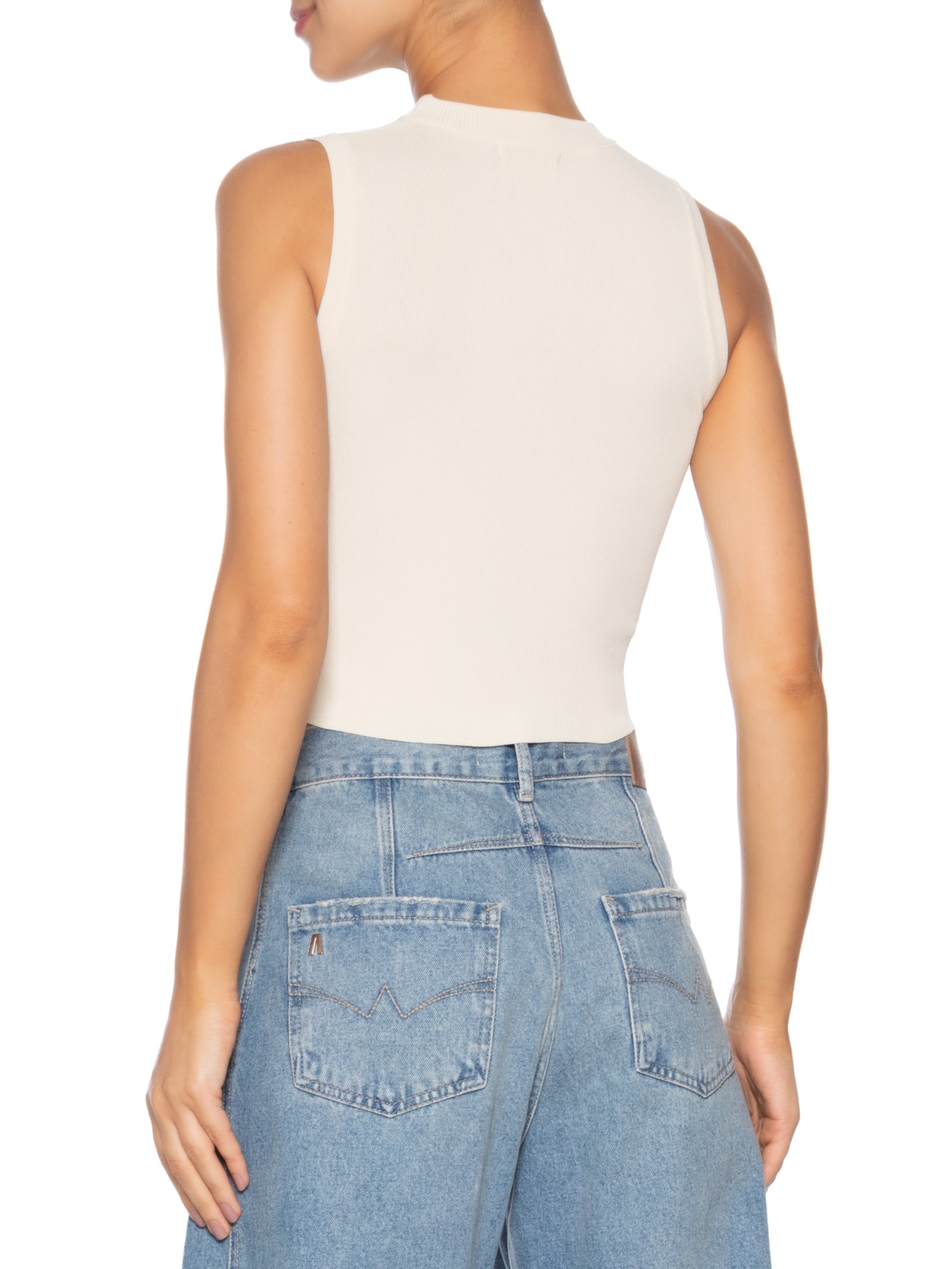 Regata Feminina Tricot Básica Off White Basiq