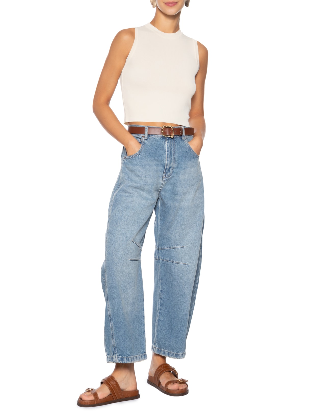 Regata Feminina Tricot Básica Off White Basiq