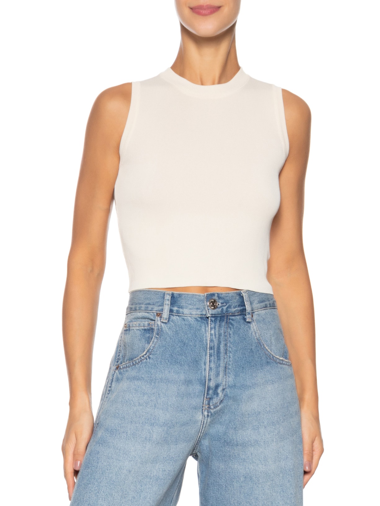 Regata Feminina Tricot Básica Off White Basiq