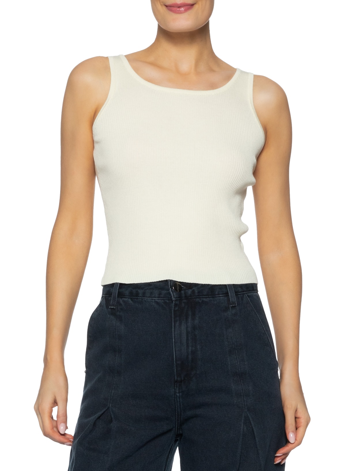 Regata Feminina Tricot Básica Off White Basiq