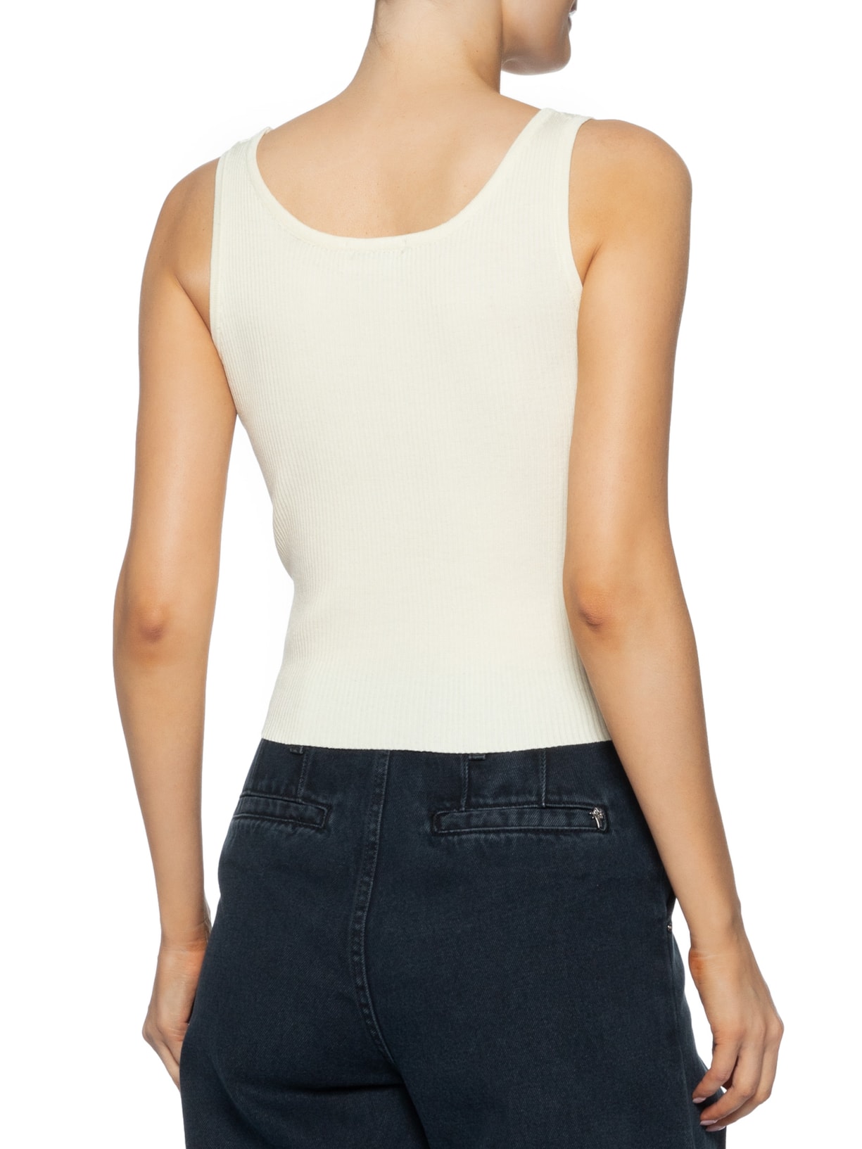 Regata Feminina Tricot Básica Off White Basiq