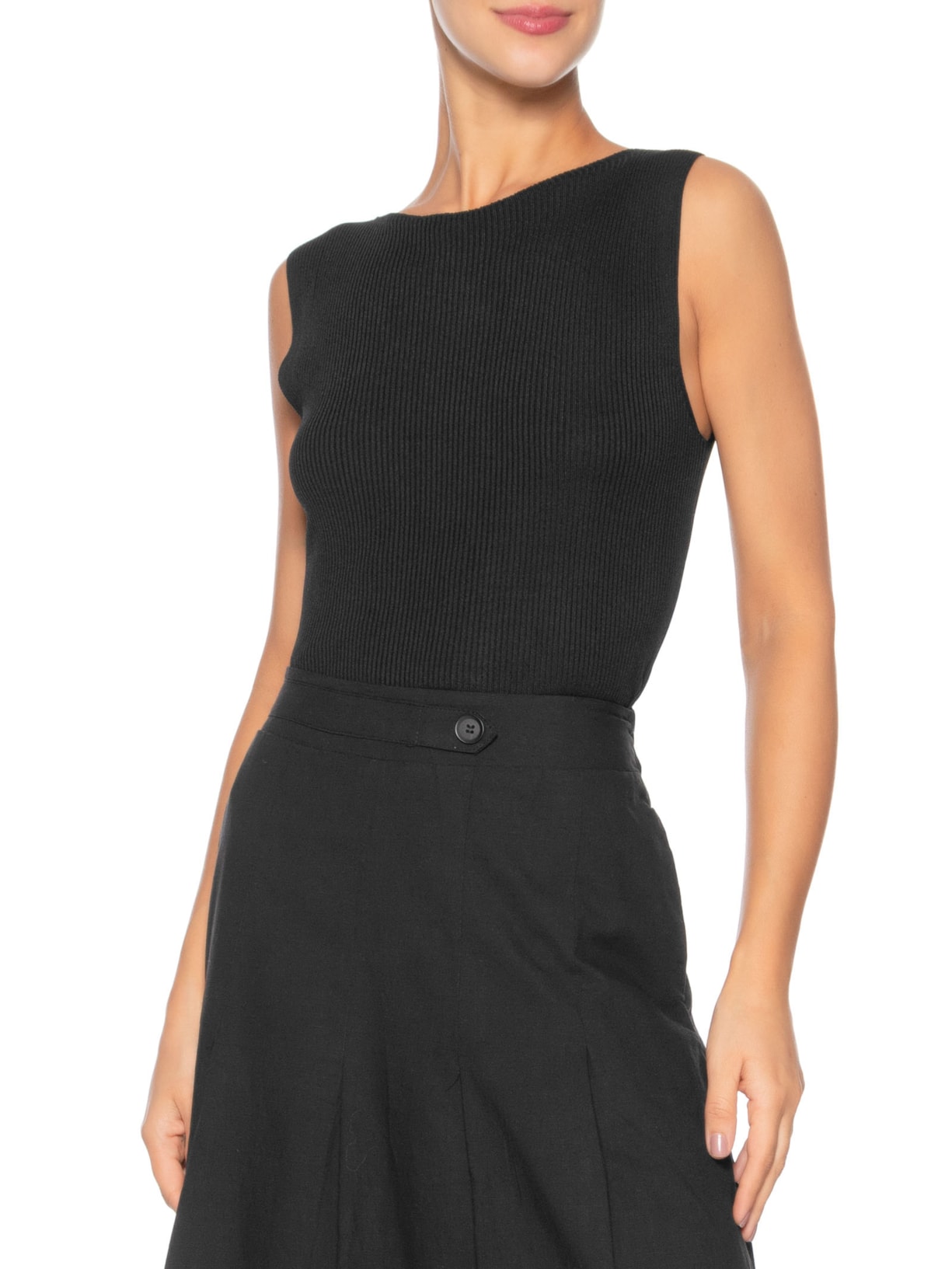 Regata Feminina Tricot Básica Preto Basiq