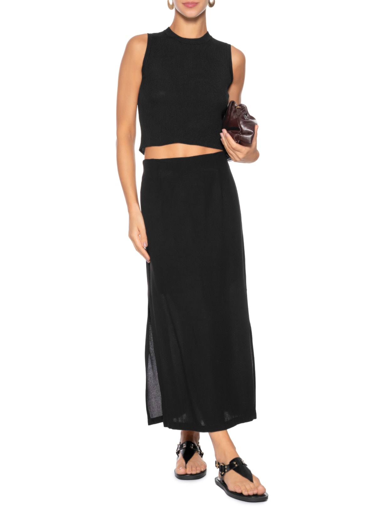 Regata Feminina Tricot Básica Preto Basiq