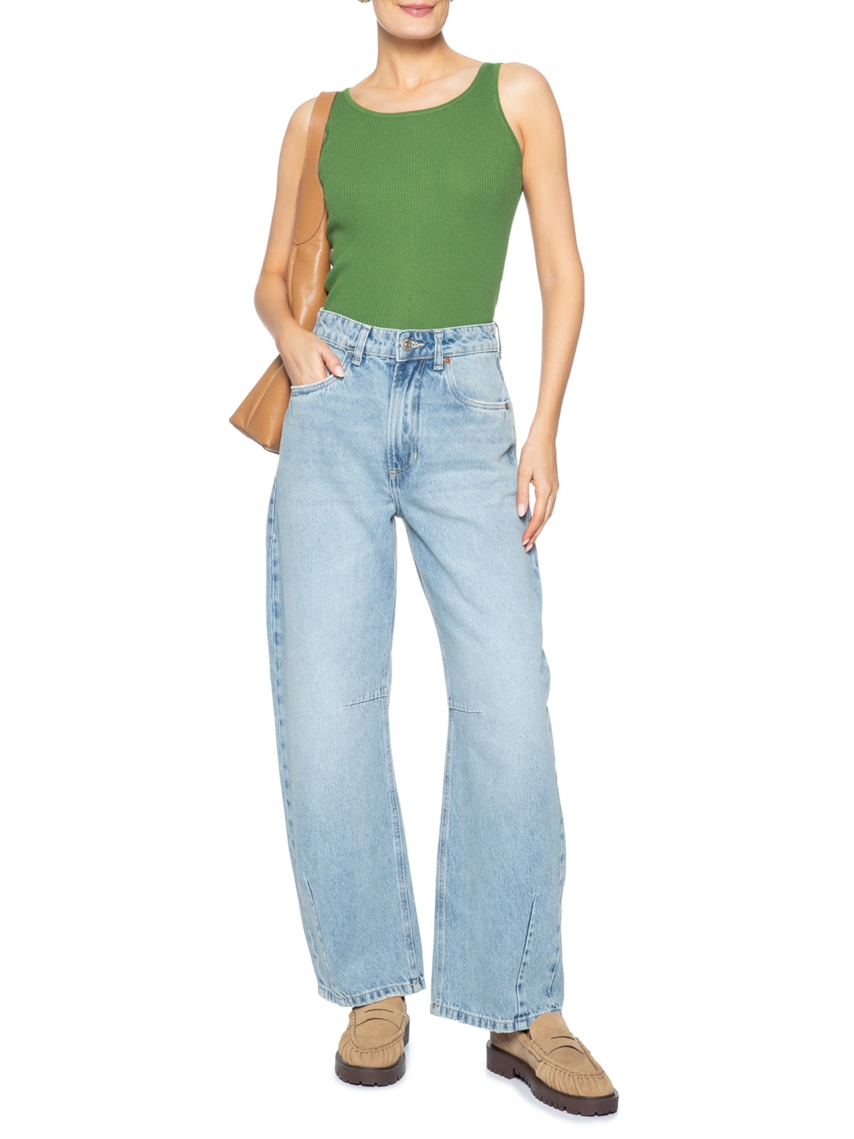 Regata Feminina Tricot Básica Verde Basiq