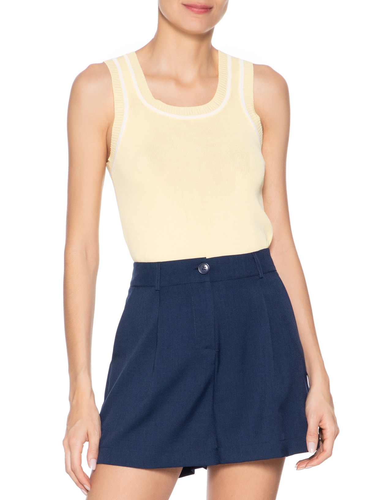 Regata Feminina Tricot Bicolor Amarelo Basiq