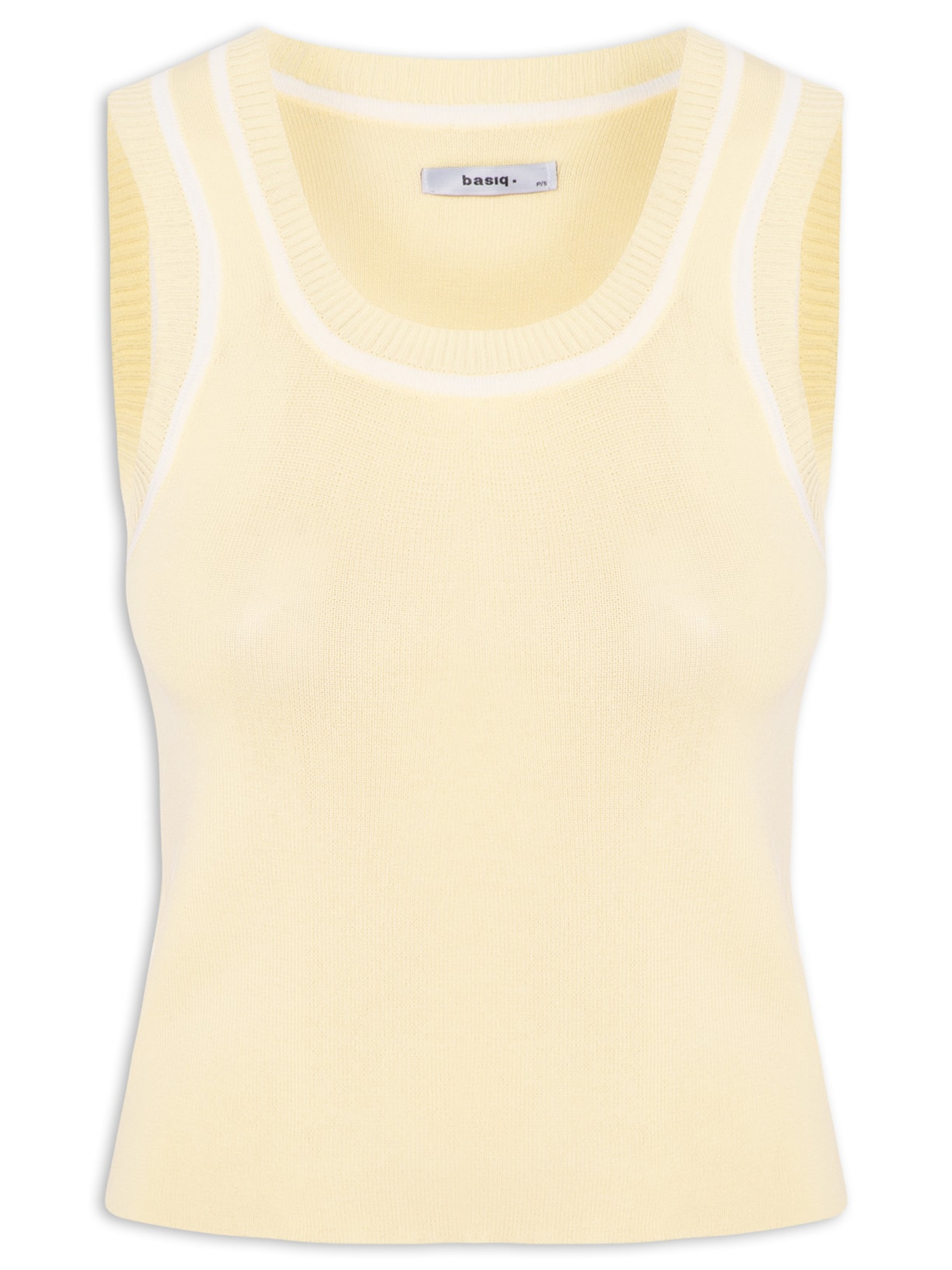 Regata Feminina Tricot Bicolor Amarelo Basiq