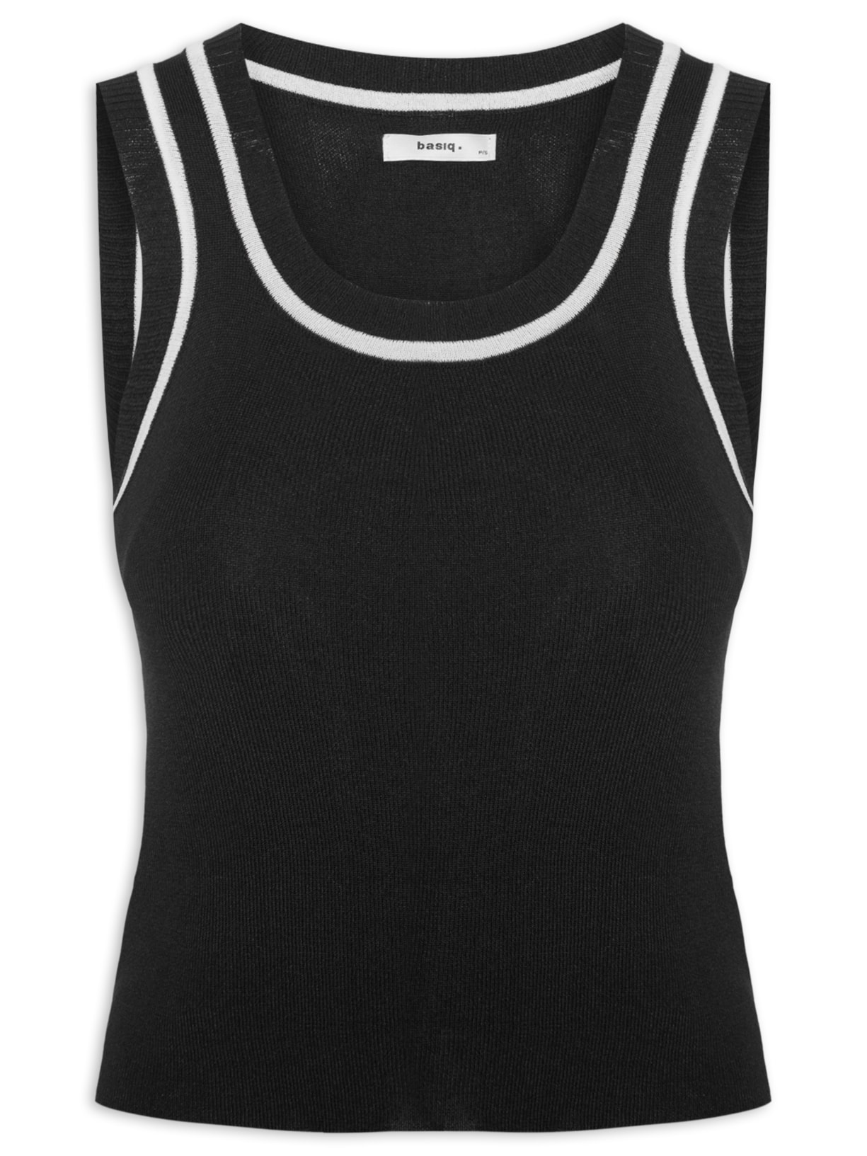 Regata Feminina Tricot Bicolor Preto Basiq