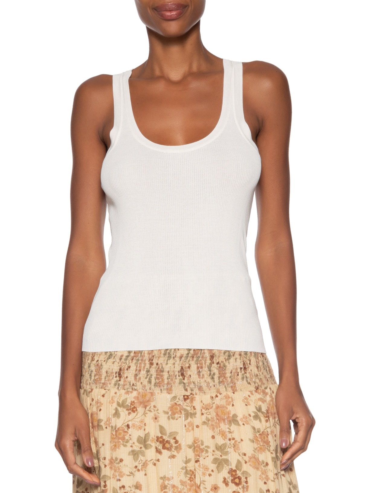 Regata Feminina Tricot Canelada Branco Maria Filó