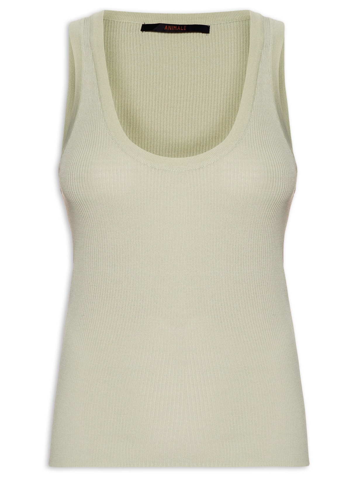 Regata Feminina Tricot Canelada Com Decote U Básica - Verde