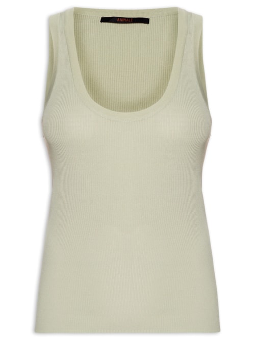 Regata Feminina Tricot Canelada Com Decote U Básica - Verde