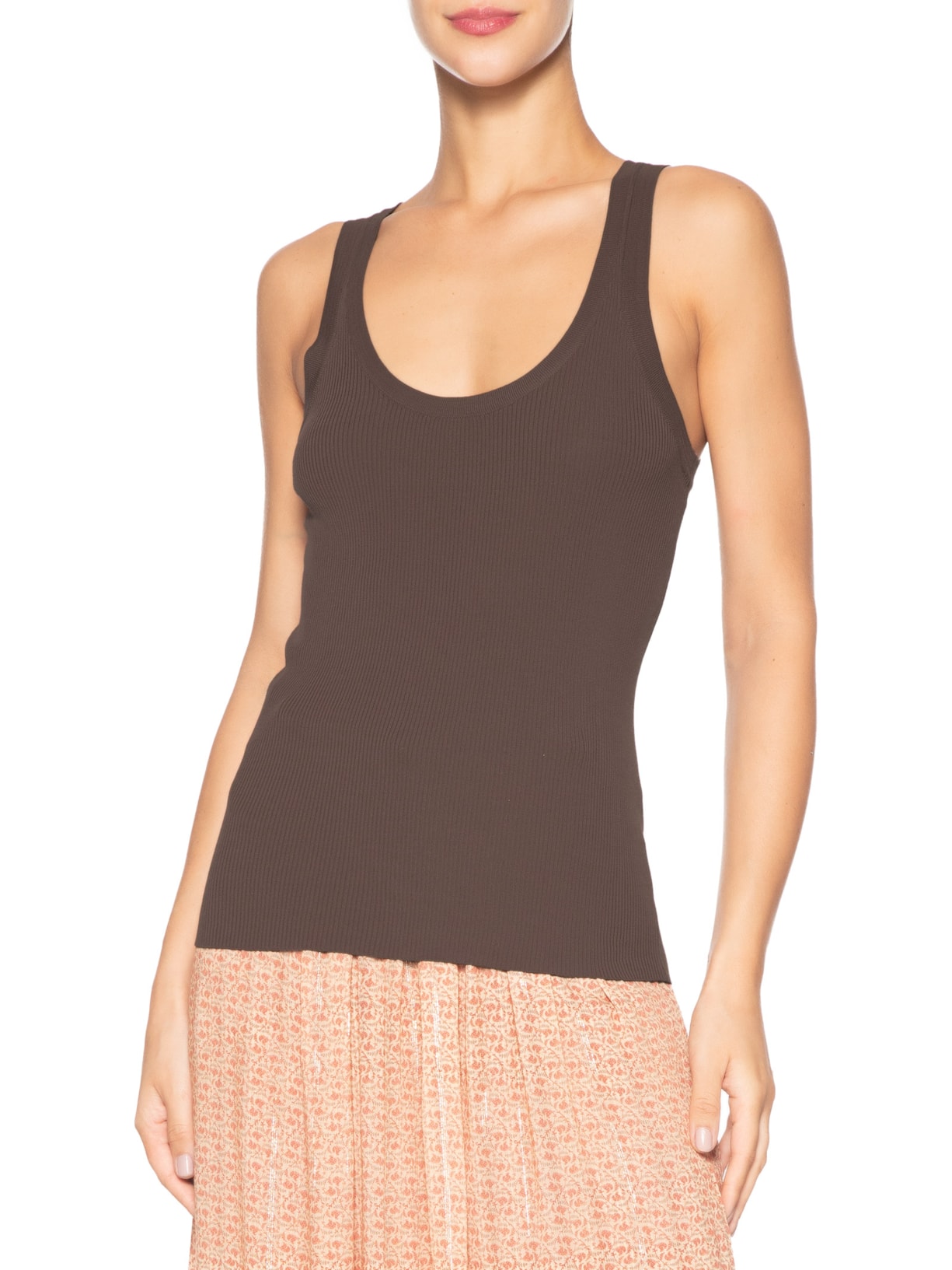 Regata Feminina Tricot Canelada Marrom Maria Filó