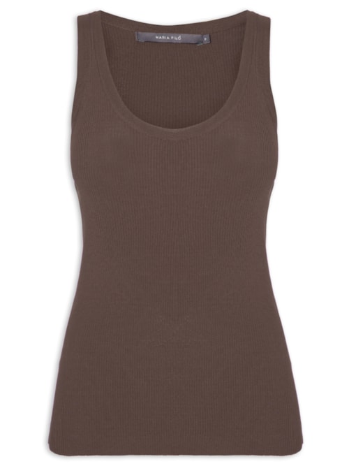 Regata Feminina Tricot Canelada - Marrom