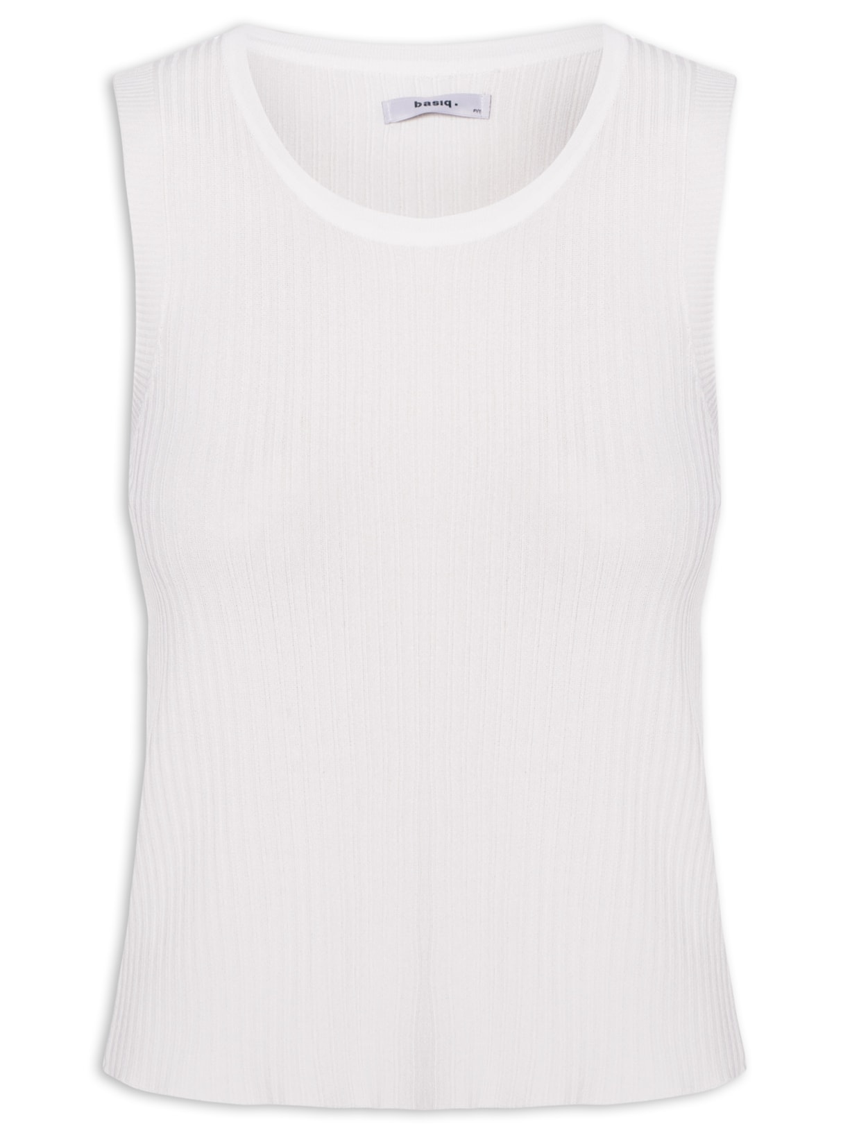 Regata Feminina Tricot Canelada Off White Basiq