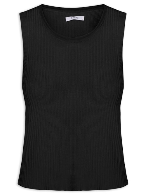 Regata Feminina Tricot Canelada - Preto