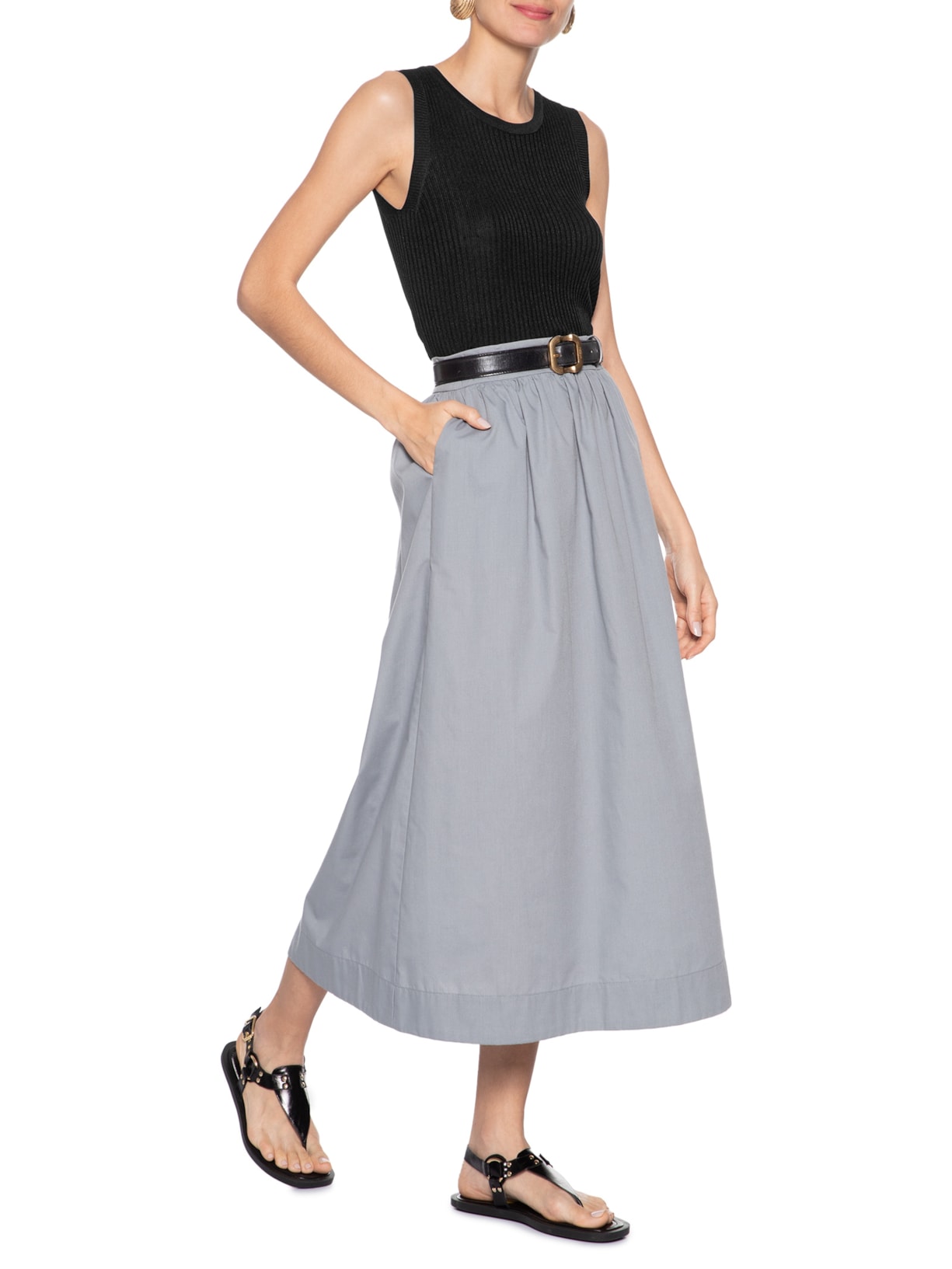 Regata Feminina Tricot Canelada Preto Basiq