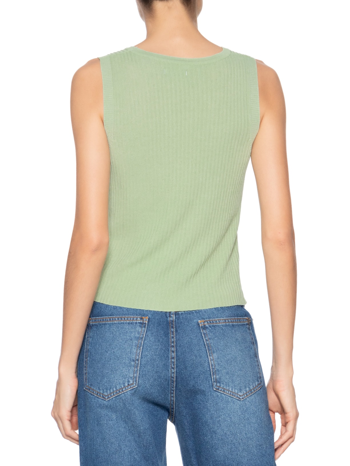 Regata Feminina Tricot Canelada Verde Basiq