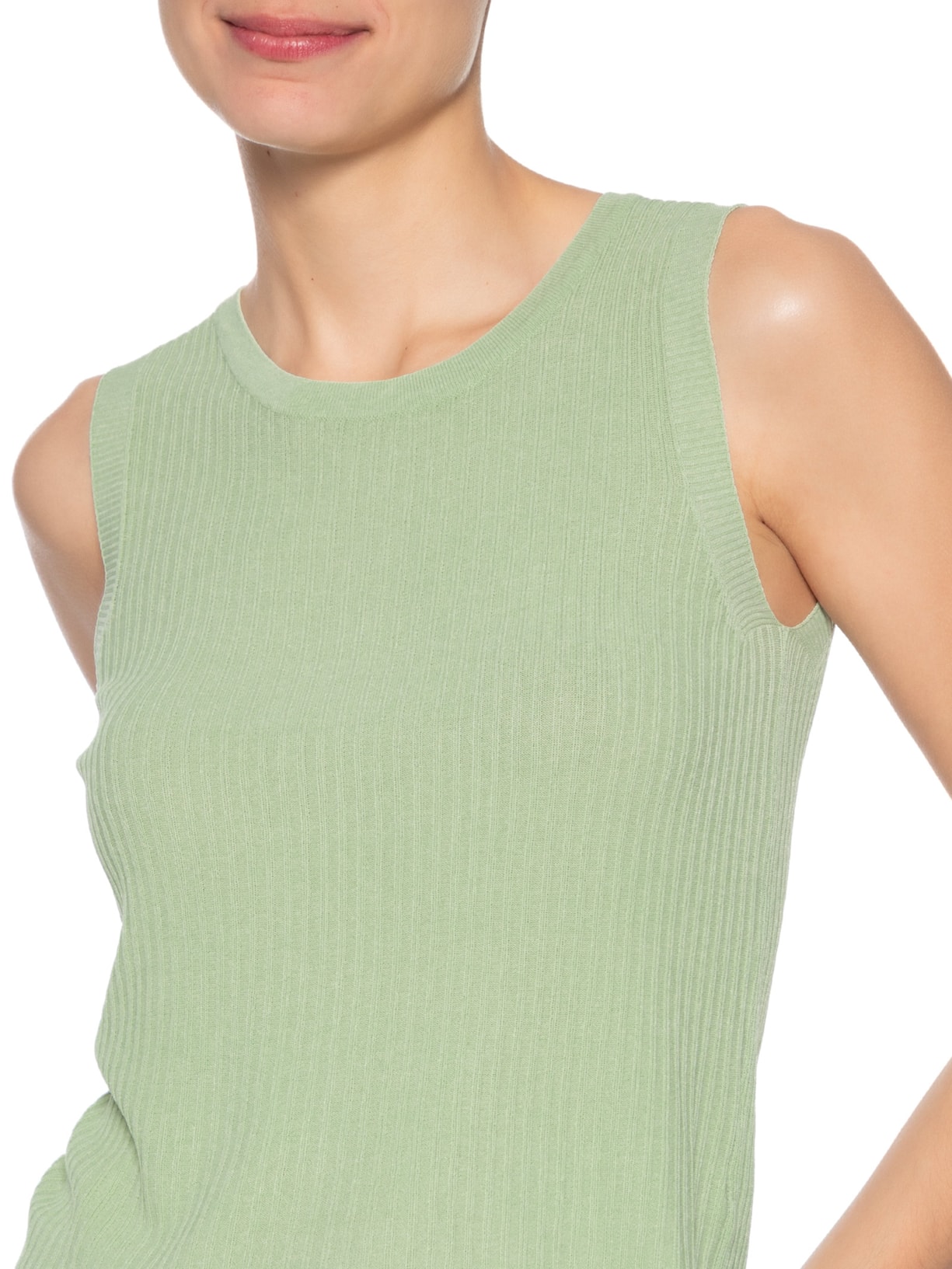 Regata Feminina Tricot Canelada Verde Basiq