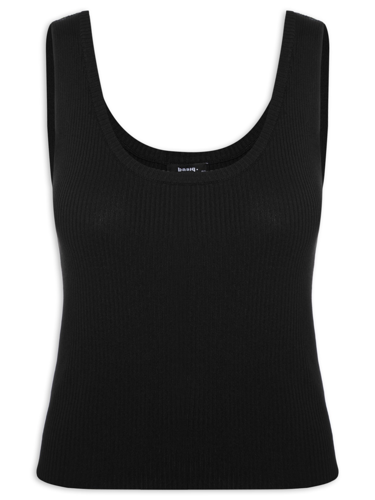 Regata Feminina Tricot Canelado Decote U - Preto