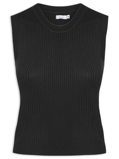 Regata Feminina Tricot Canelado - Preto