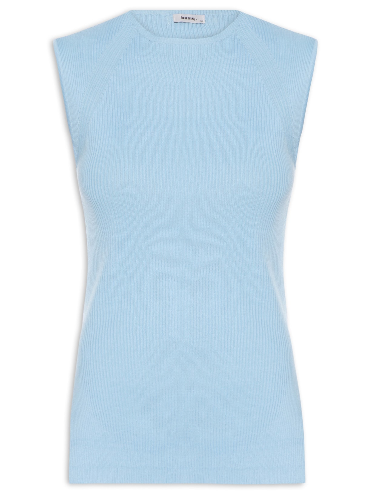 Regata Feminina Tricot Com Fenda Lateral Azul Basiq