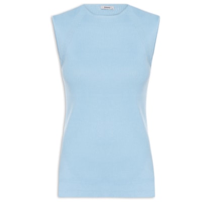 Regata Feminina Tricot Com Fenda Lateral - Azul