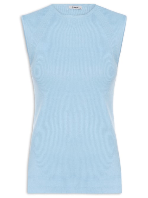 Regata Feminina Tricot Com Fenda Lateral - Azul