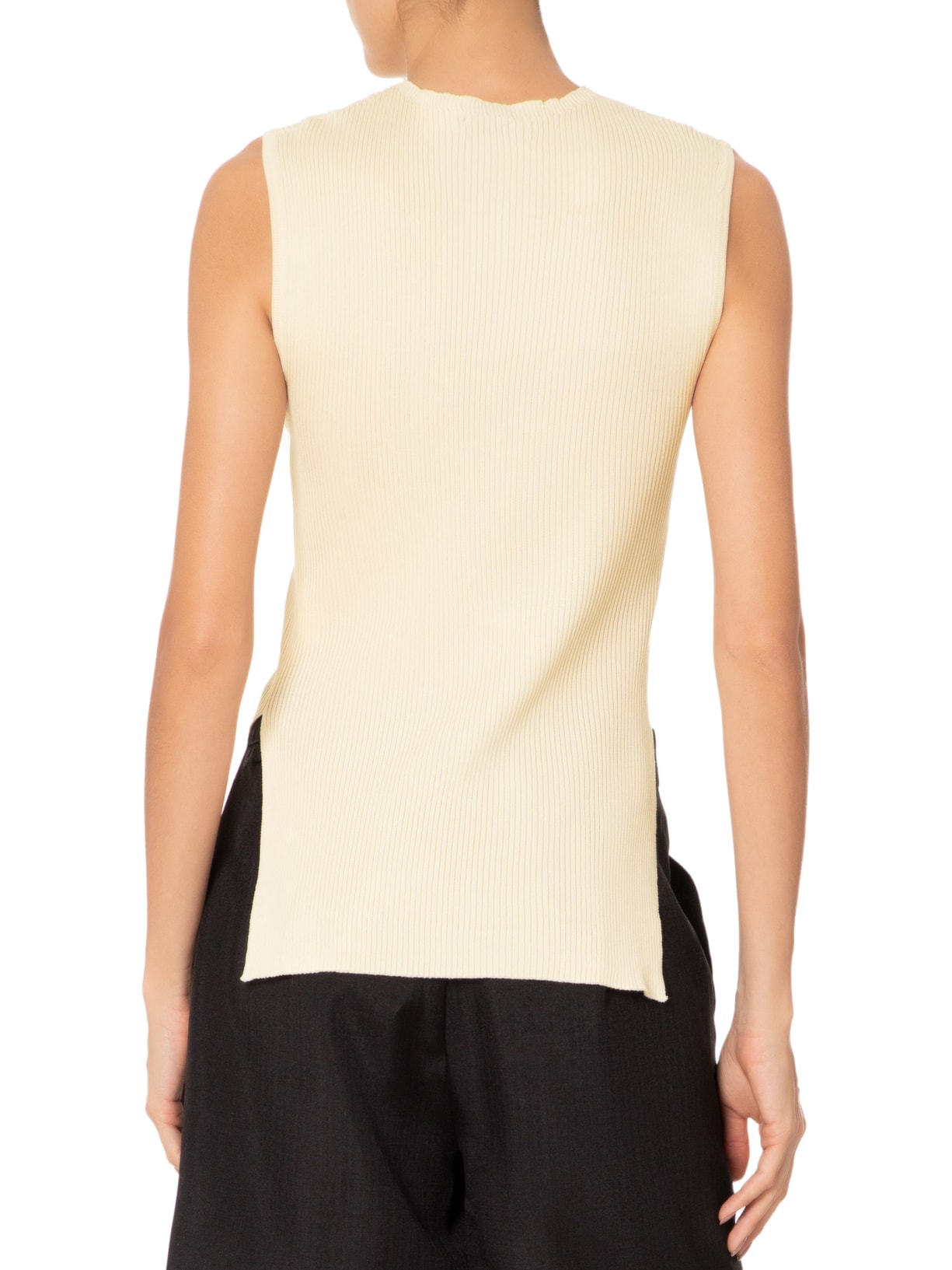 Regata Feminina Tricot Com Fenda Lateral Bege Basiq