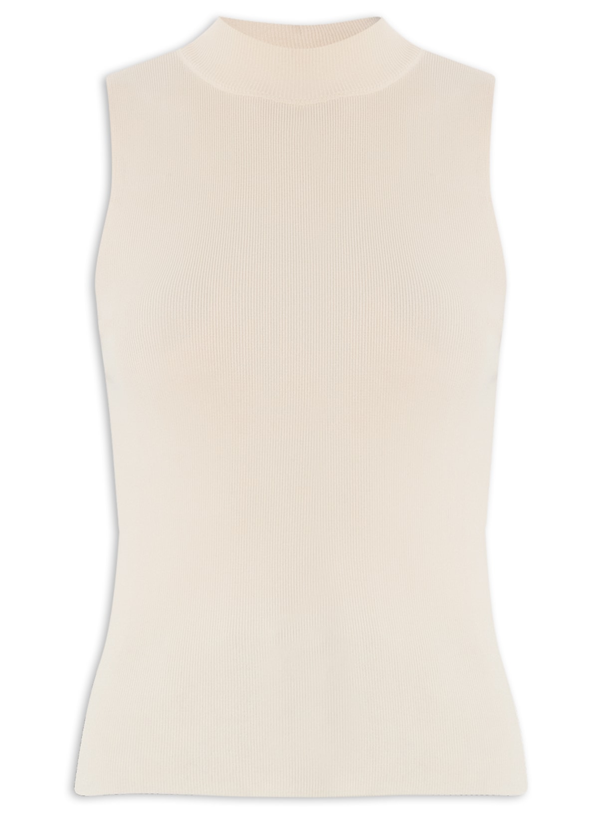 Regata Feminina Tricot Com Gola Canelada - Bege