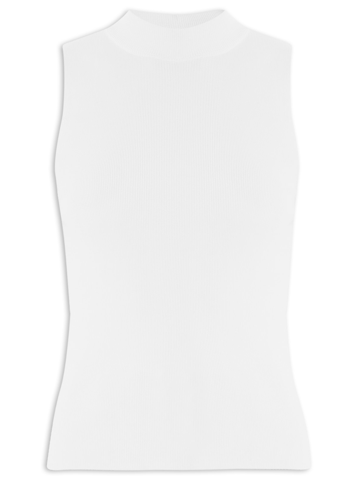 Regata Feminina Tricot Com Gola Canelada - Branco