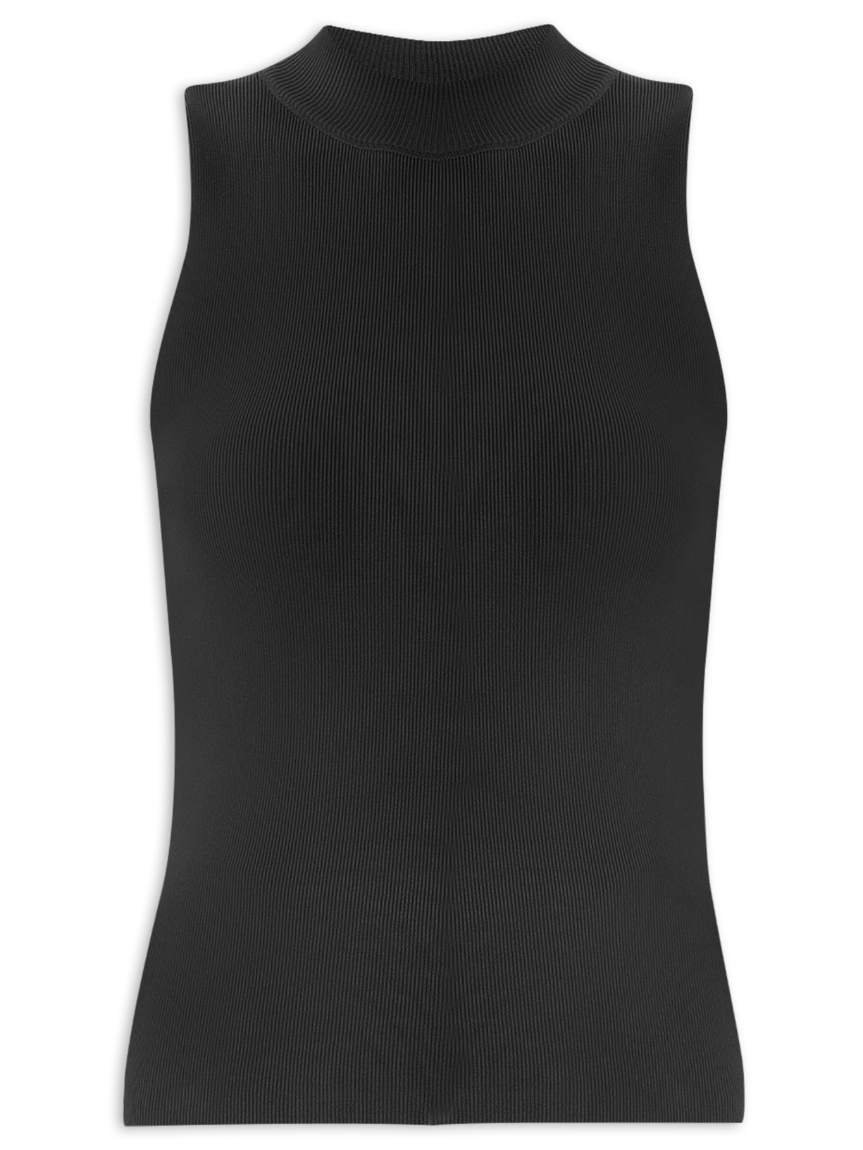 Regata Feminina Tricot Com Gola Canelada - Preto