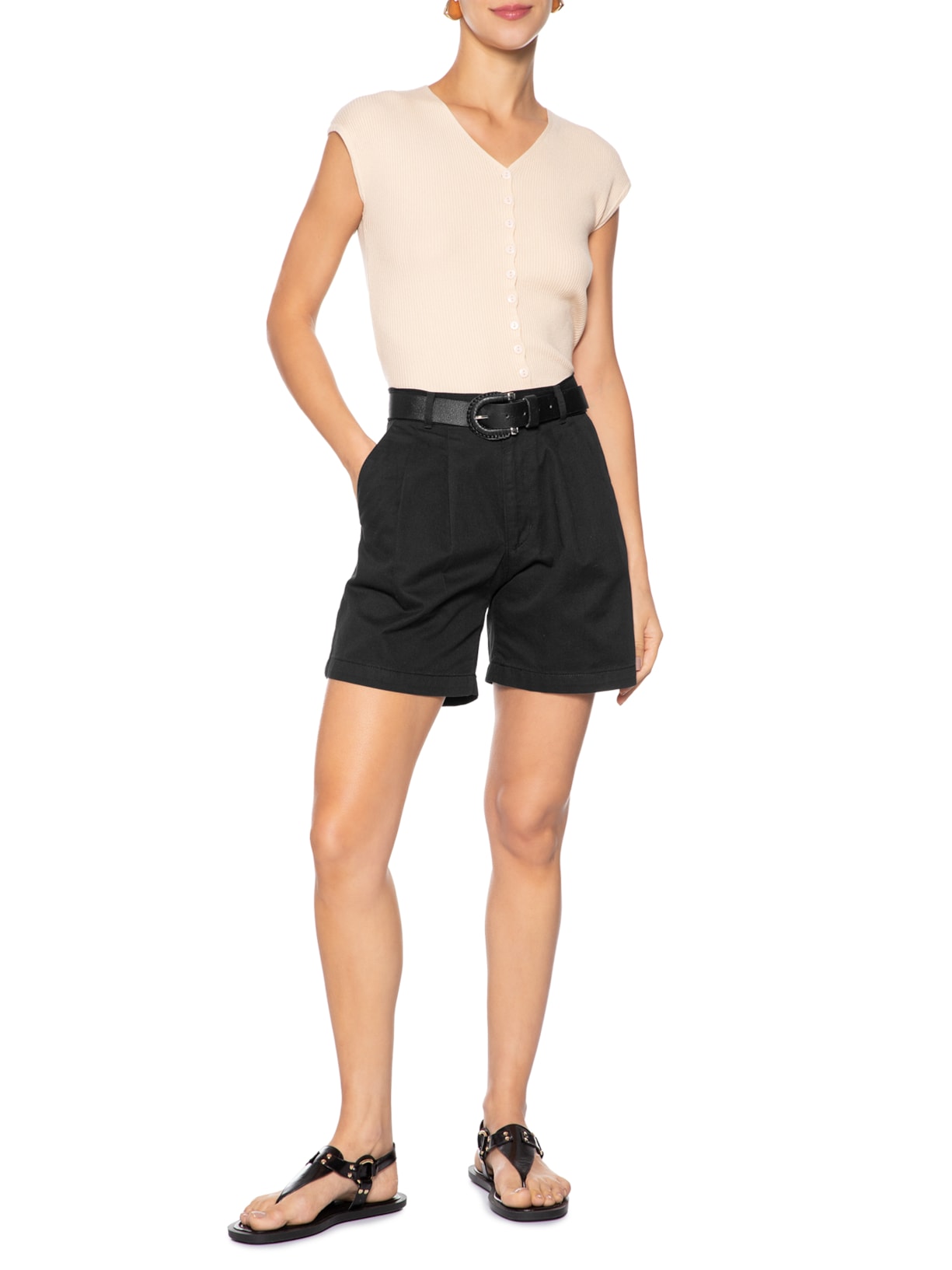 Regata Feminina Tricot De Botão Amarelo Basiq