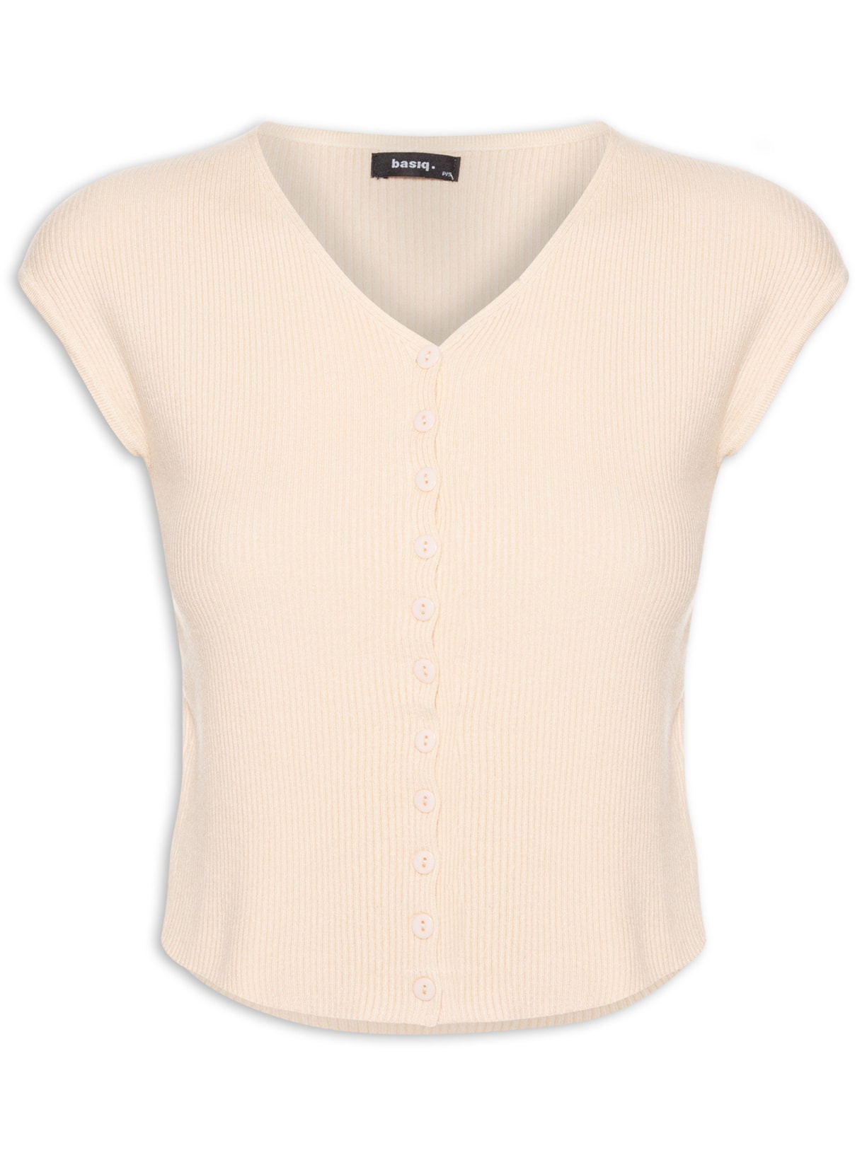 Regata Feminina Tricot De Botão Amarelo Basiq