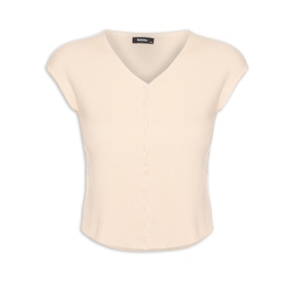 Regata Feminina Tricot De Botão - Amarelo