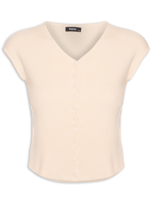 Regata Feminina Tricot De Botão - Amarelo