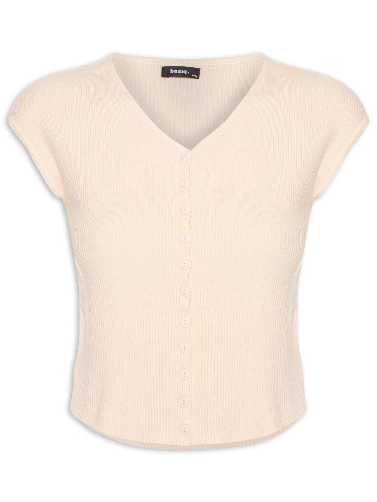 Regata Feminina Tricot De Botão Amarelo Basiq