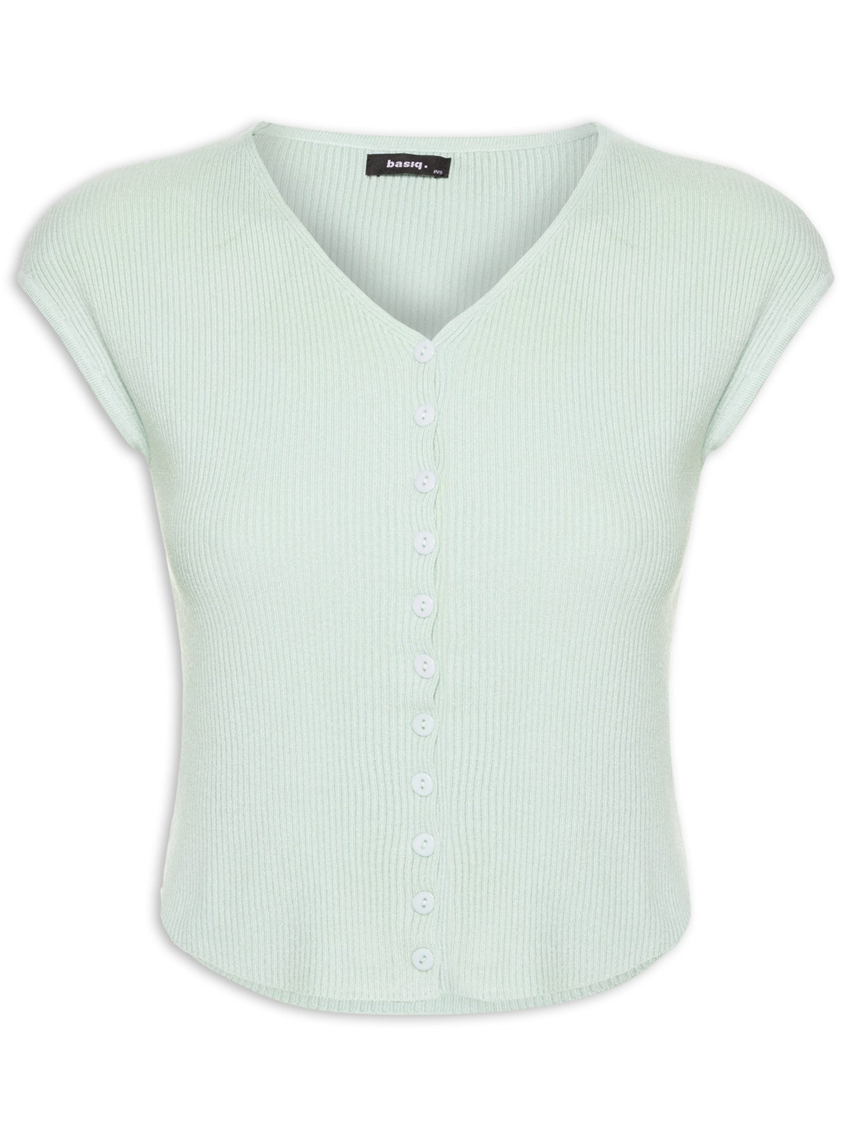 Regata Feminina Tricot De Botão - Azul