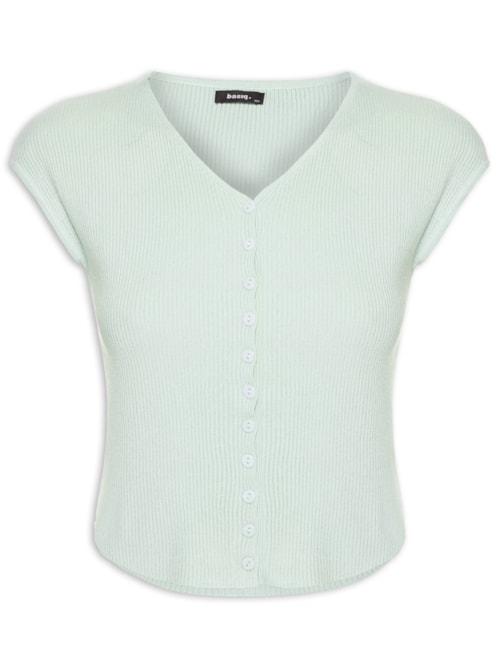 Regata Feminina Tricot De Botão - Azul