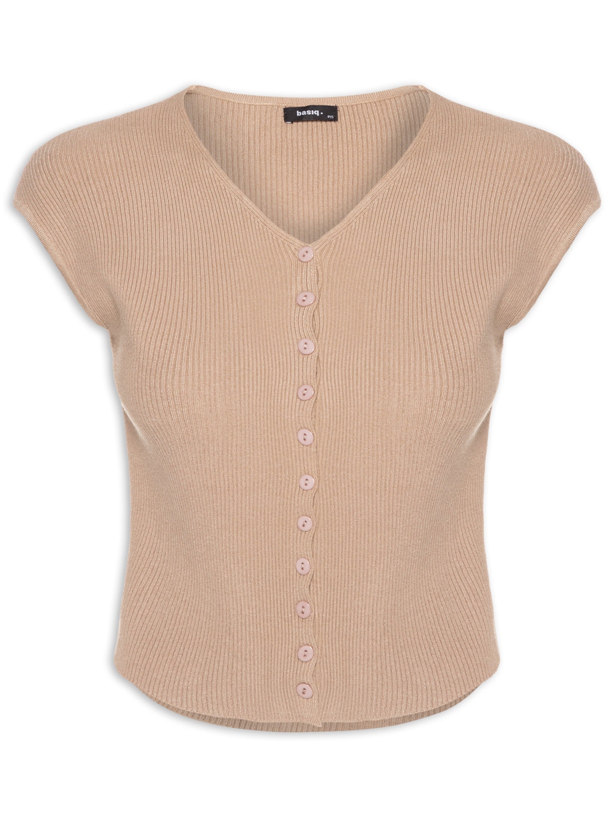 Regata Feminina Tricot De Botão - Bege