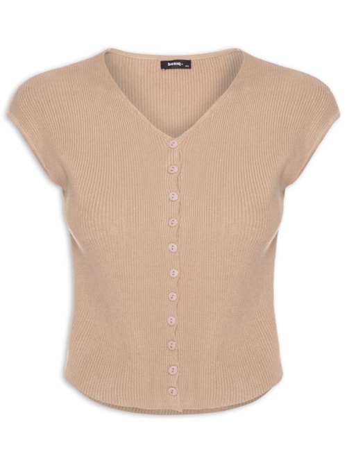 Regata Feminina Tricot De Botão - Bege