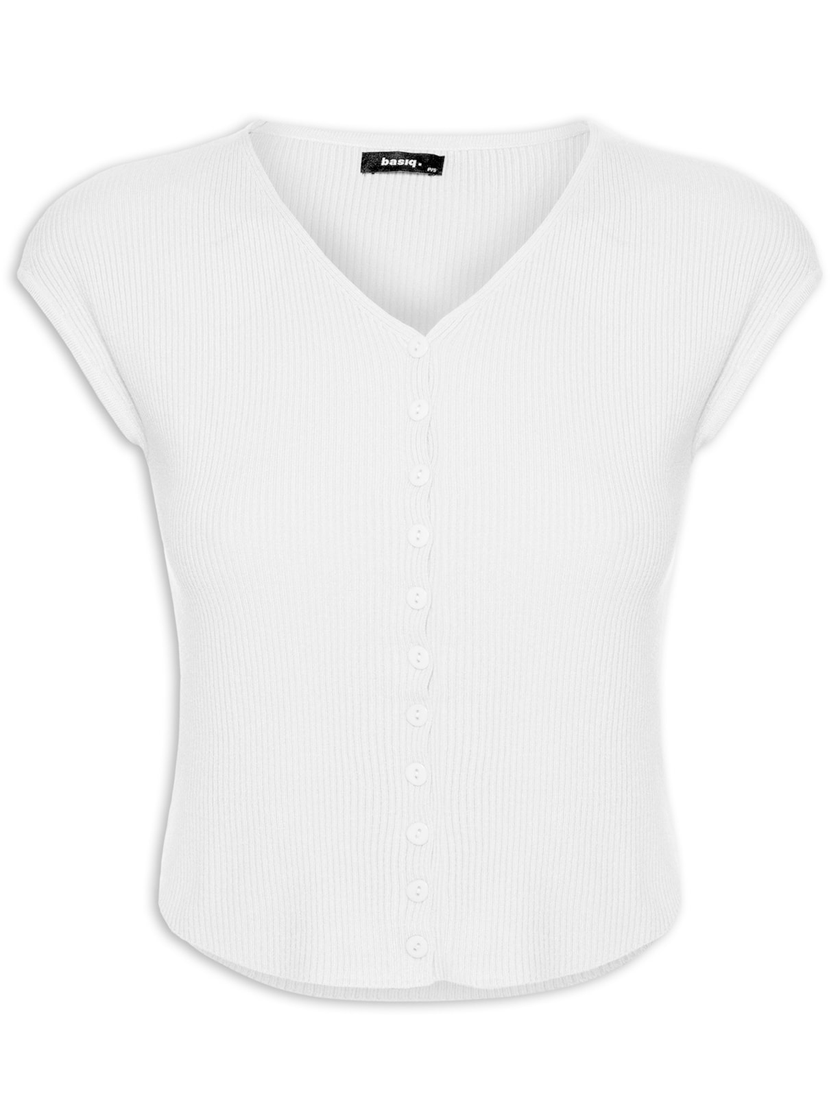 Regata Feminina Tricot De Botão Branco Basiq