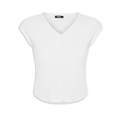 Regata Feminina Tricot De Botão - Branco