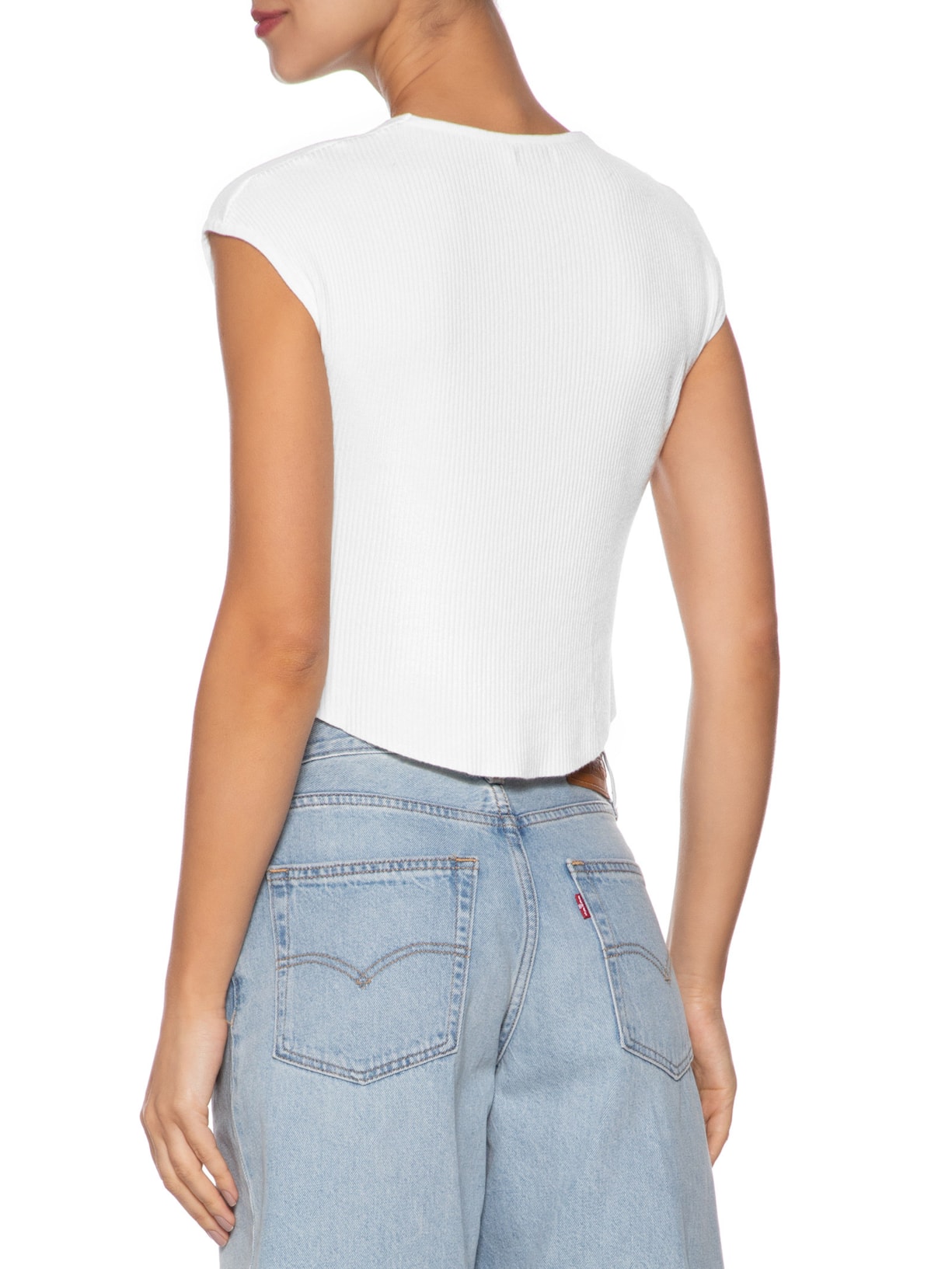 Regata Feminina Tricot De Botão Branco Basiq