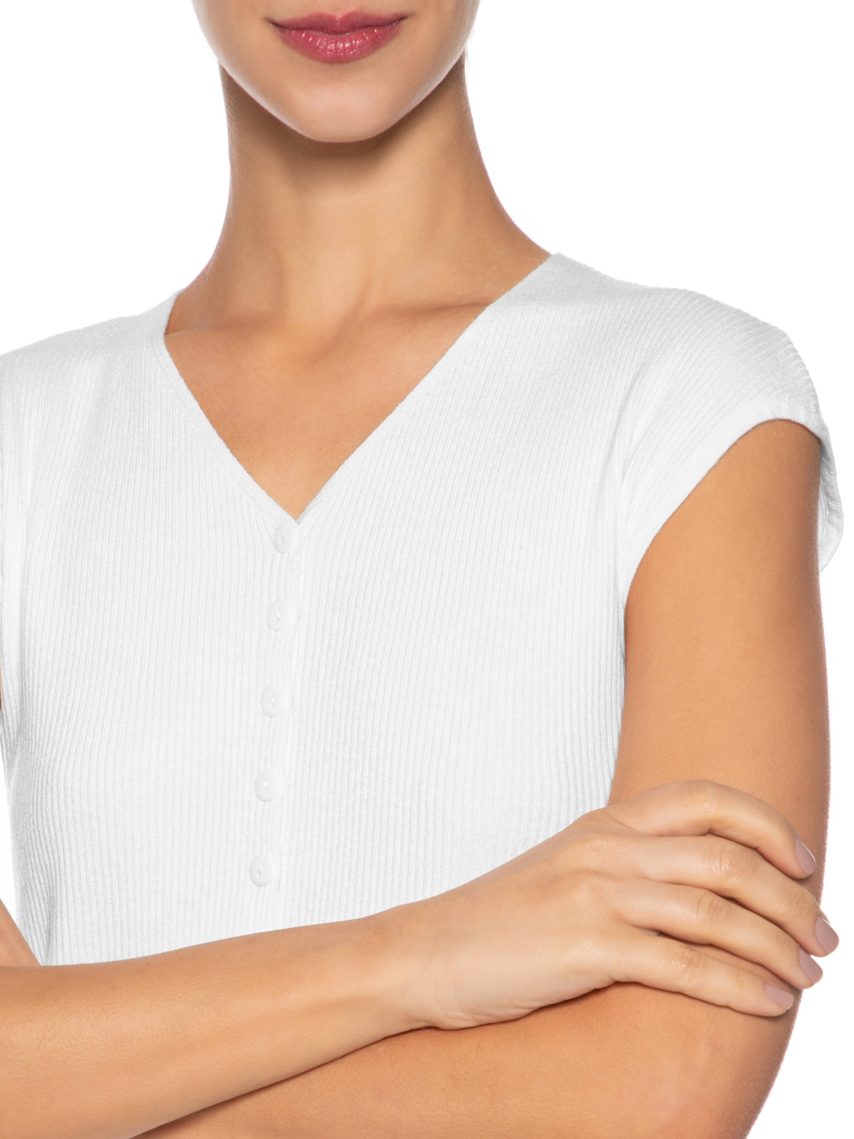 Regata Feminina Tricot De Botão Branco Basiq
