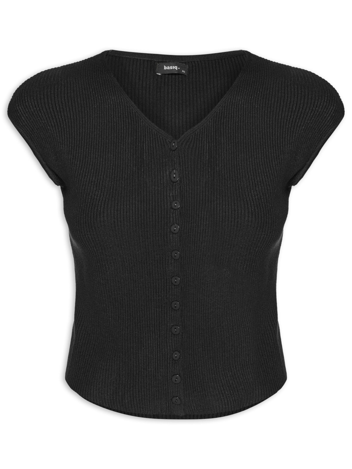 Regata Feminina Tricot De Botão - Preto