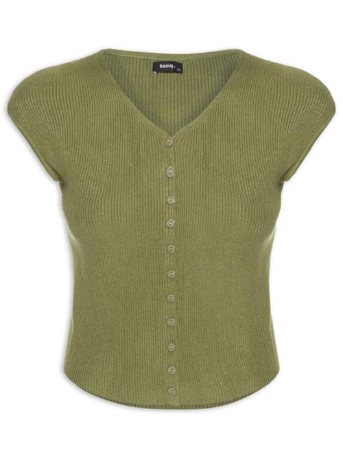 Regata Feminina Tricot De Botão - Verde