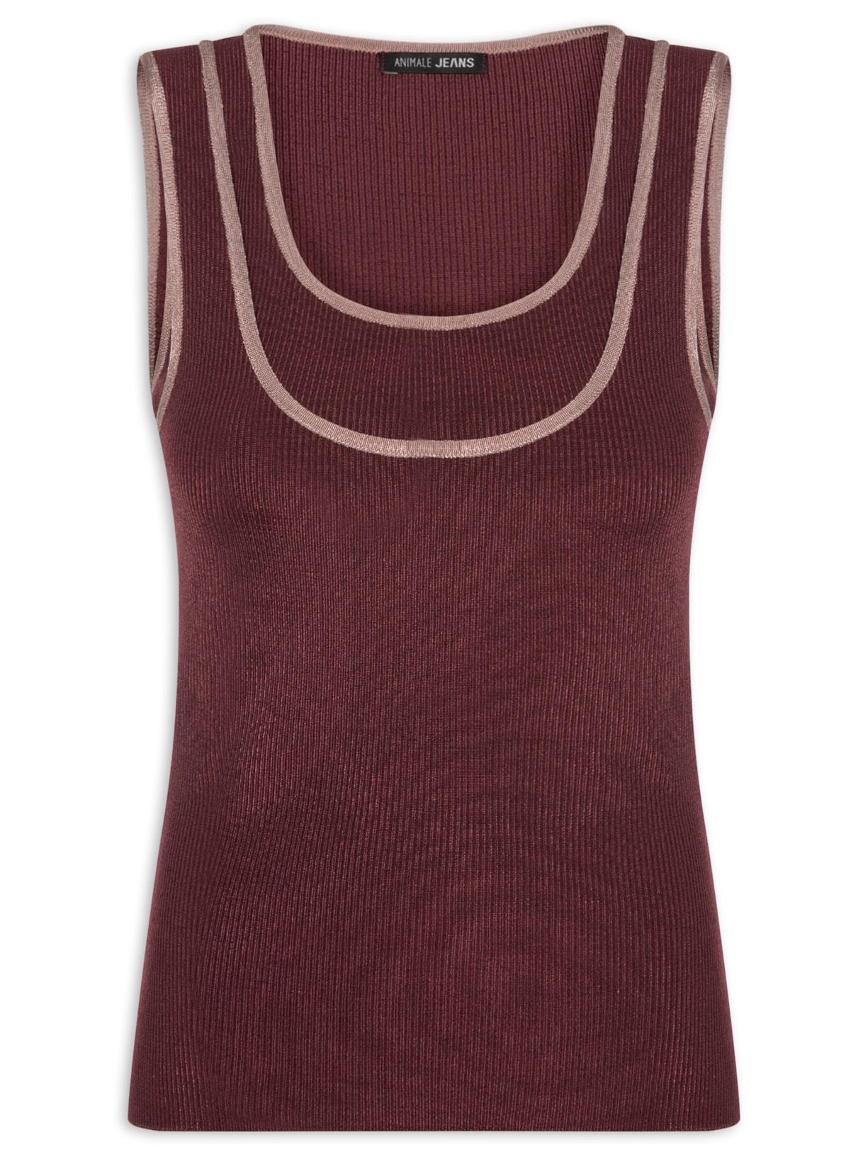 Regata Feminina Tricot Decote Duplo Vermelho Animale Jeans