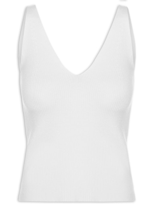 Regata Feminina Tricot Decote V – Branco