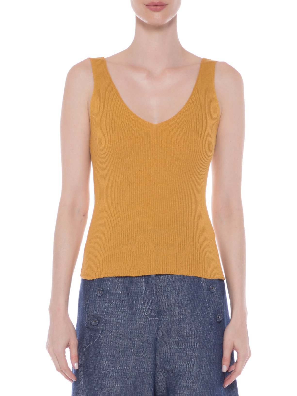 Regata Feminina Tricot Decote V Amarelo '2Essential