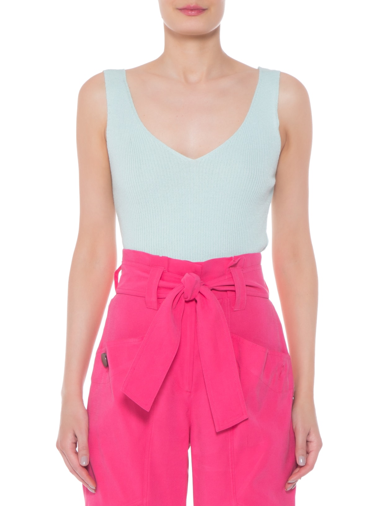 Regata Feminina Tricot Decote V Azul '2Essential