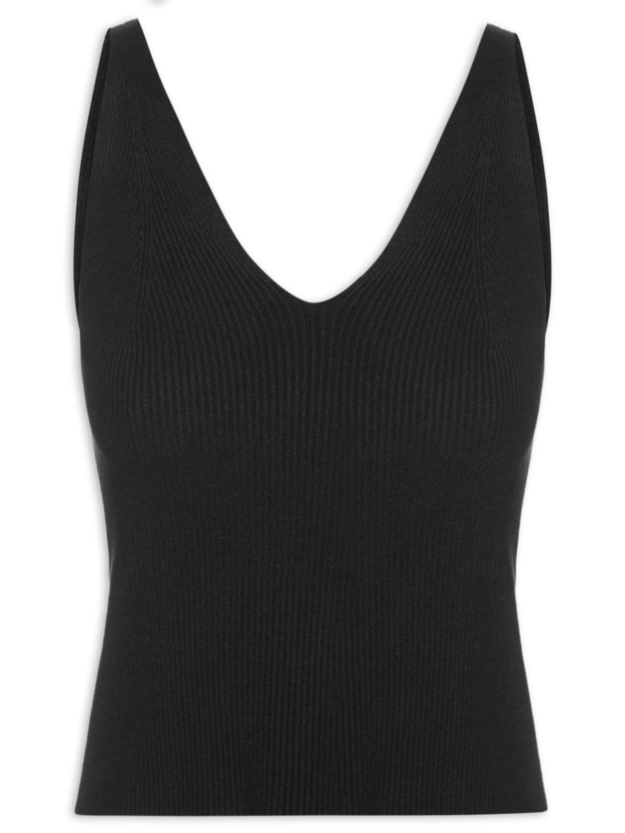 Regata Feminina Tricot Decote V Preto Basiq